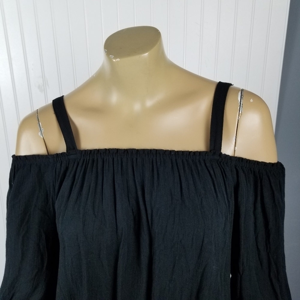 Sanctuary Off Shoulder Balloon Sleeve Top Blouse Womens Small Boho Peasant Black - Picture 6 of 9